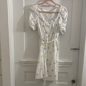 Sleeper Cream and Blue Floral Midi Dress